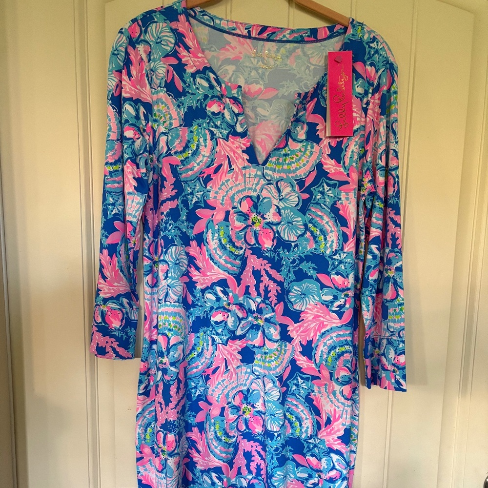 Lilly Pulitzer Nadine Dress Medium Blue Tang Sitting Seaside NWT